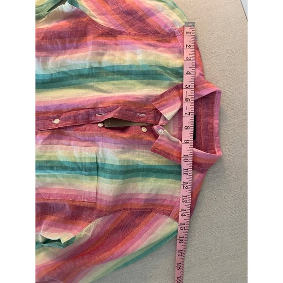 J.Crew Womens pink and green linen Striped Button-Up Shirt Size 6 - Picture 11 of 12